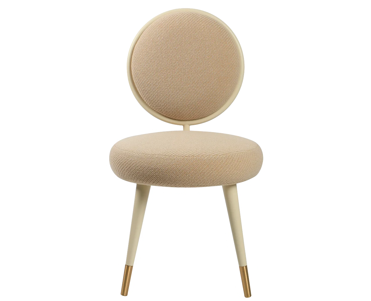 Graceful Chair with rounded upholstered seat and backrest, brass cylinder detail, and lacquered or upholstered legs for luxury interior design