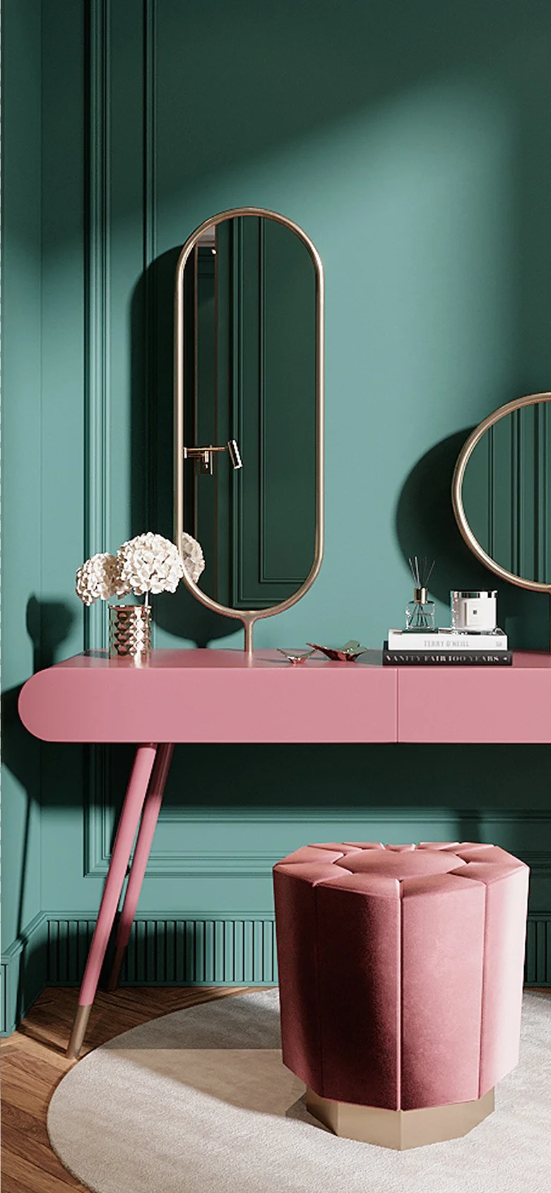 Grace Dressing Table handcrafted luxury vanity with elegant curves, brass details and artisanal craftsmanship for contemporary interiors