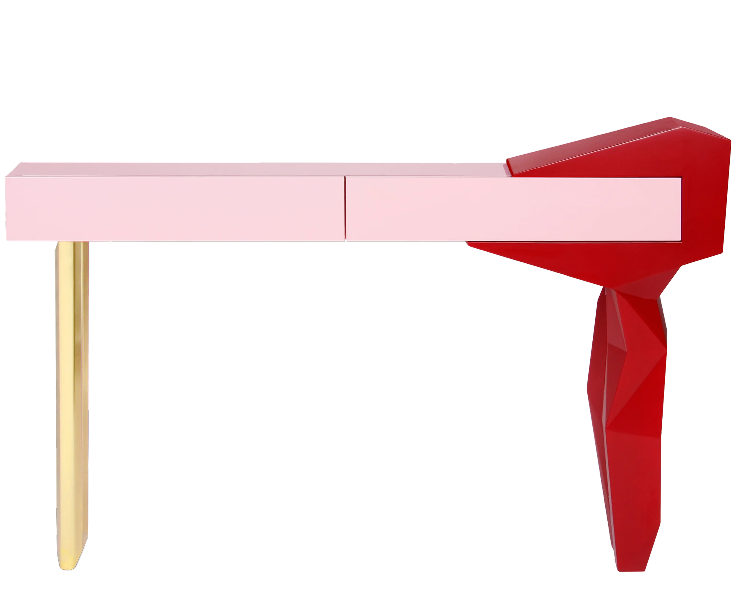 Rock Console handcrafted luxury furniture with sculptural legs, lacquered top, velvet-lined drawers, and geometric design for modern interiors