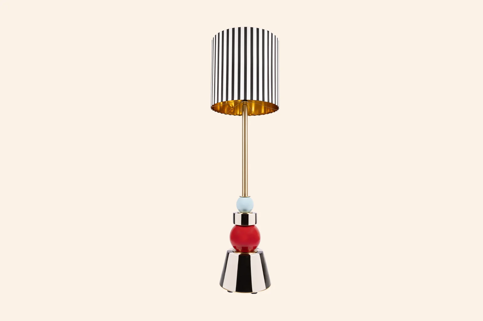 Valentina Floor Lamp with porcelain body, brass accents, and striped fabric lampshade, luxury designer lighting for elegant interiors