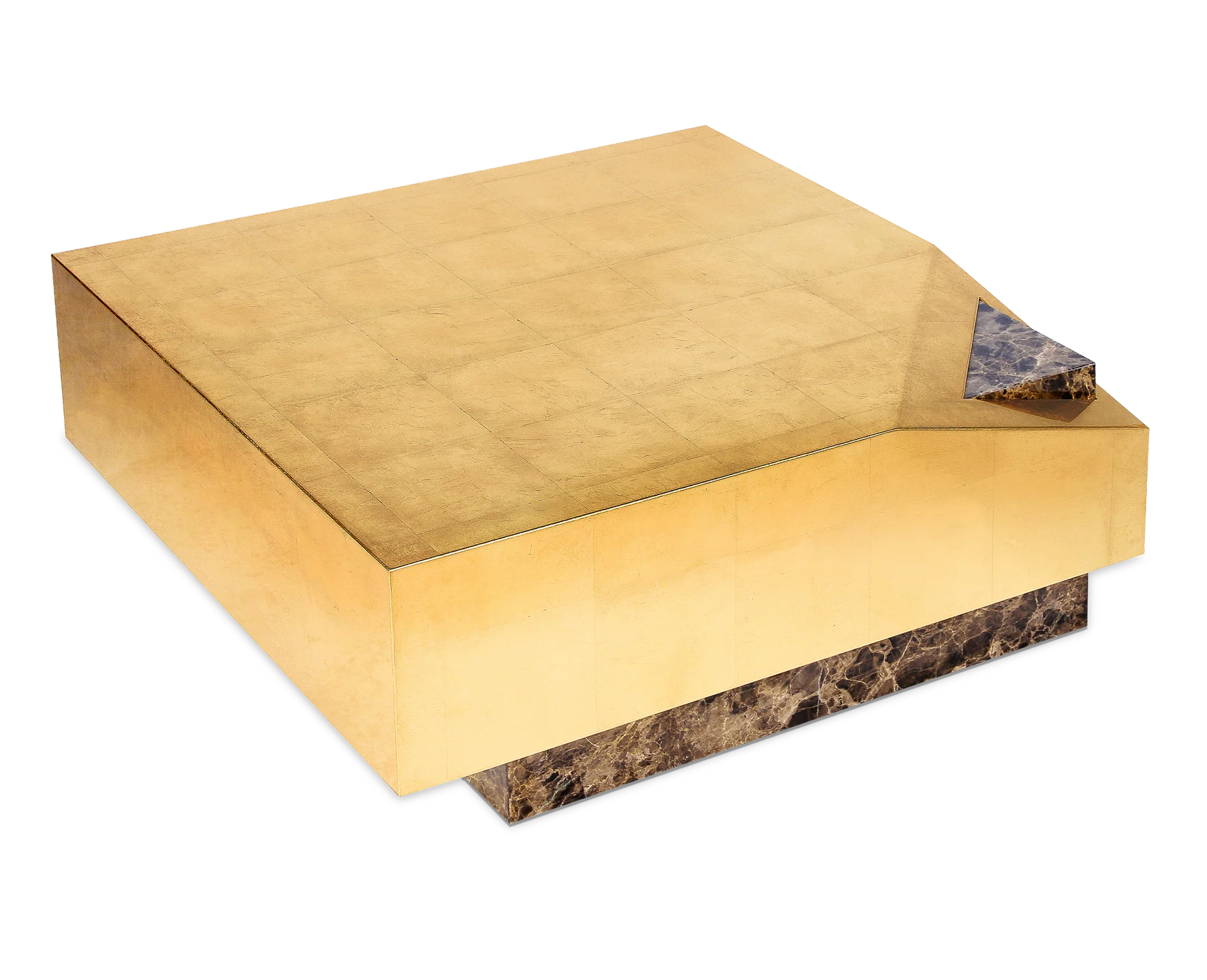 Vaz Center Table luxury handcrafted furniture with geometric design in gold leaf and marble base, modern interiors statement piece