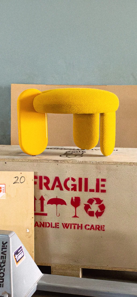 Glazy Stool with fully upholstered round seat, three legs, two upholstered and one lacquered in high gloss, wide base, sculptural designer stool with elegant curves for modern interiors.