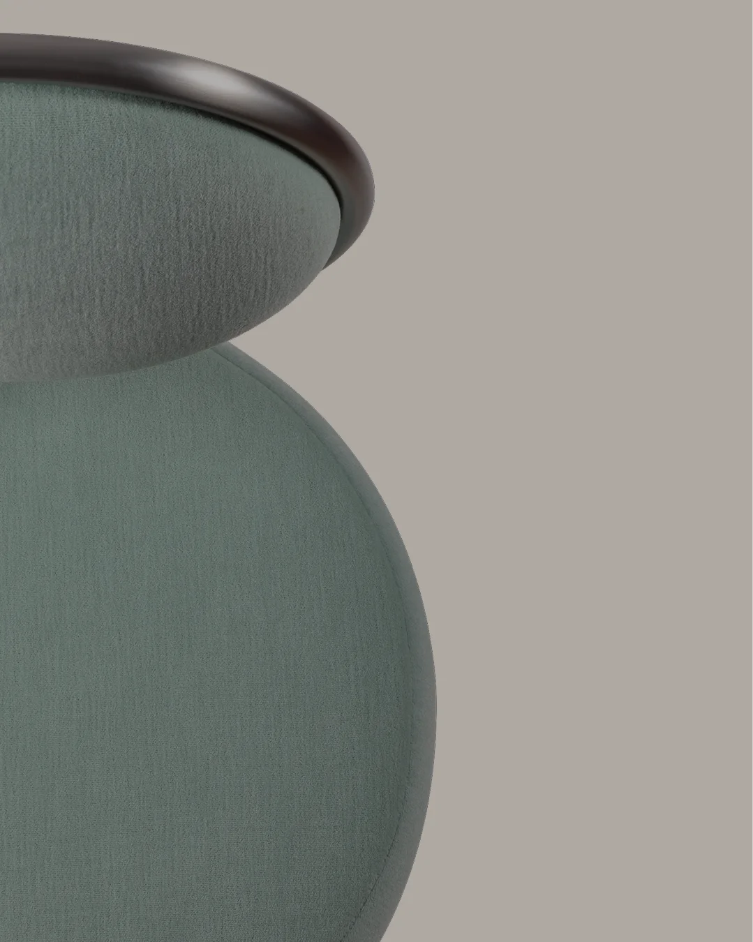 Graceful Bar or Counter Stool with fully upholstered seat and backrest, brass cylinder accent, lacquered or upholstered legs with brass-protected bases, designer piece for luxury interiors