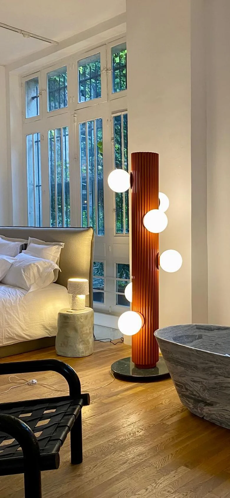 Kleos Floor Lamp with sleek sculptural design, premium materials, and a meticulously crafted lampshade for modern and luxury interiors