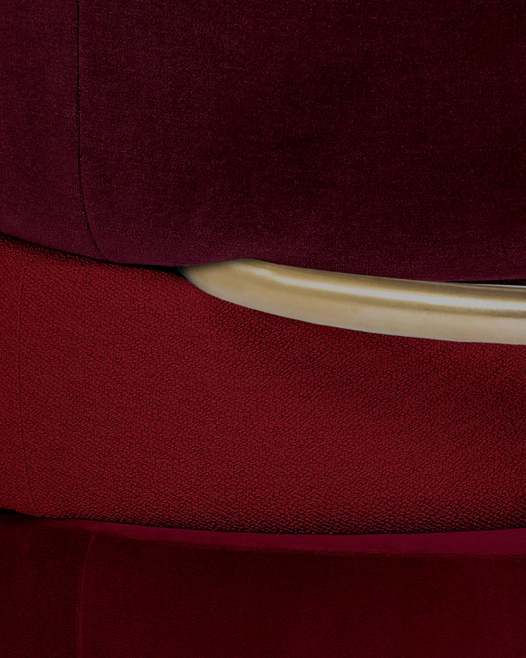 Luxury Lipstick Bar Counter Stool with three upholstered sculptural tiers, brass ring accent, and cylindrical silhouette, ideal for modern interior design and stylish living spaces