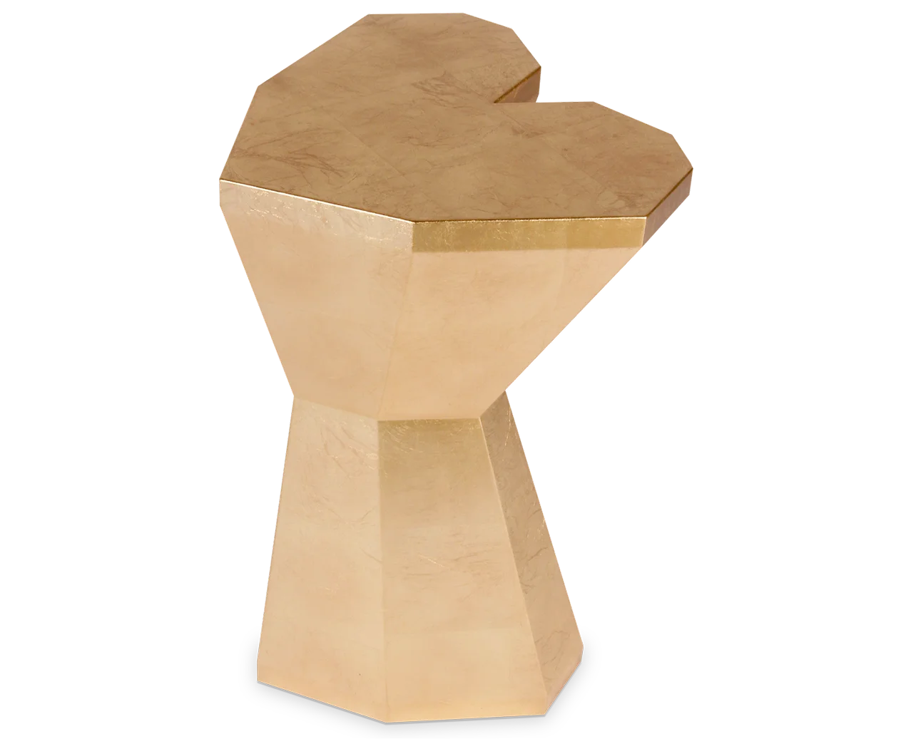 Queen Heart Medium Table handcrafted luxury side table with heart-shaped base and contemporary design in gold or silver leaf finishes