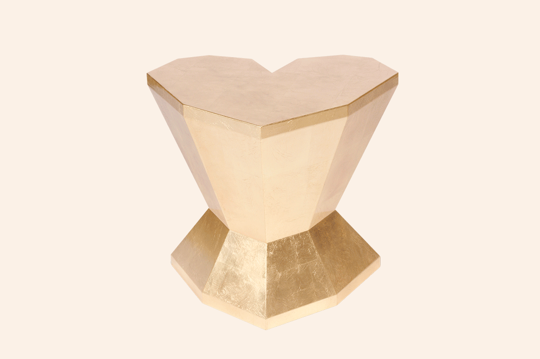 Queen Heart Small Table handcrafted luxury side table with heart-shaped design and gold or silver leaf finishes for modern interiors