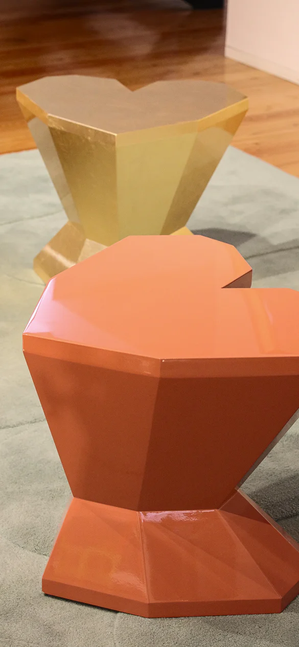 Queen Heart Small Table handcrafted luxury side table with heart-shaped design and gold or silver leaf finishes for modern interiors