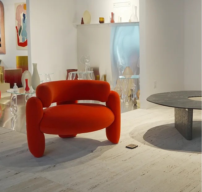 Embrace Armchair exhibited at a New York design event, high-end contemporary furniture for architects and interior designers.